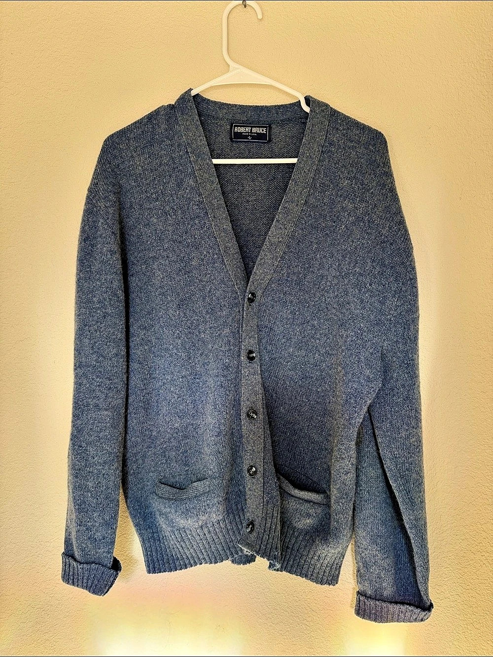 Vintage Robert Bruce Men's Blue Cardigan Size Large
